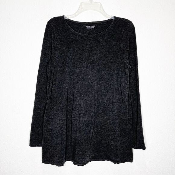 Eileen Fisher Marled Gray Scoop Neck Tunic Long Sleeve Dark Gray Charcoal Small - Picture 1 of 7